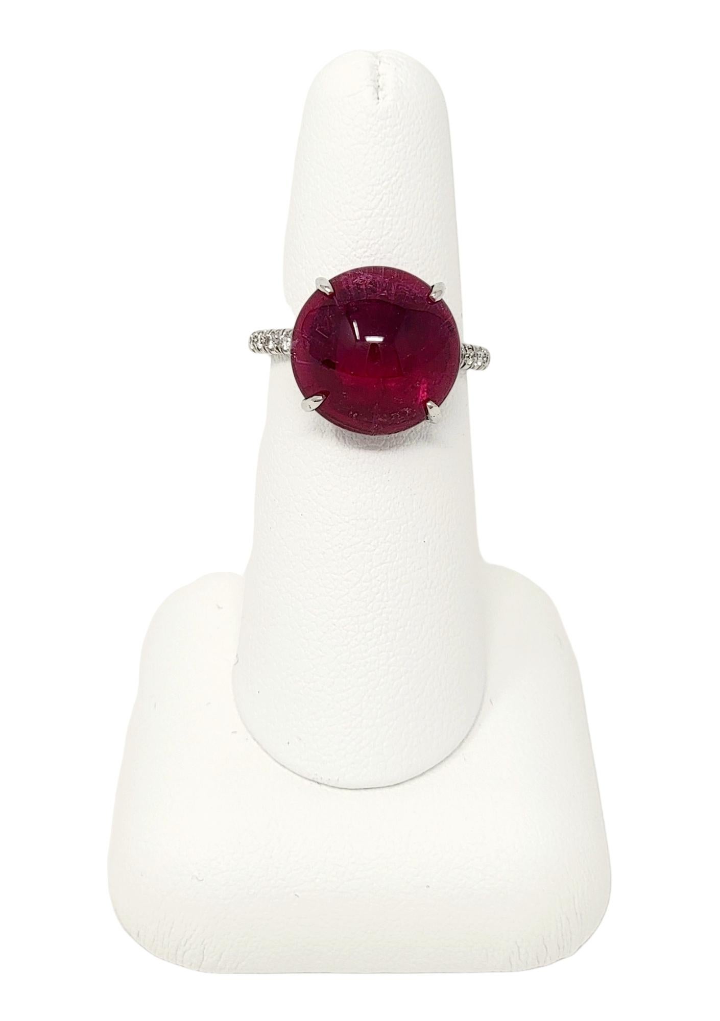 Cabochon Rubelite Solitaire 18 Karat White Gold Cocktail Ring with Pave Diamond For Sale 9