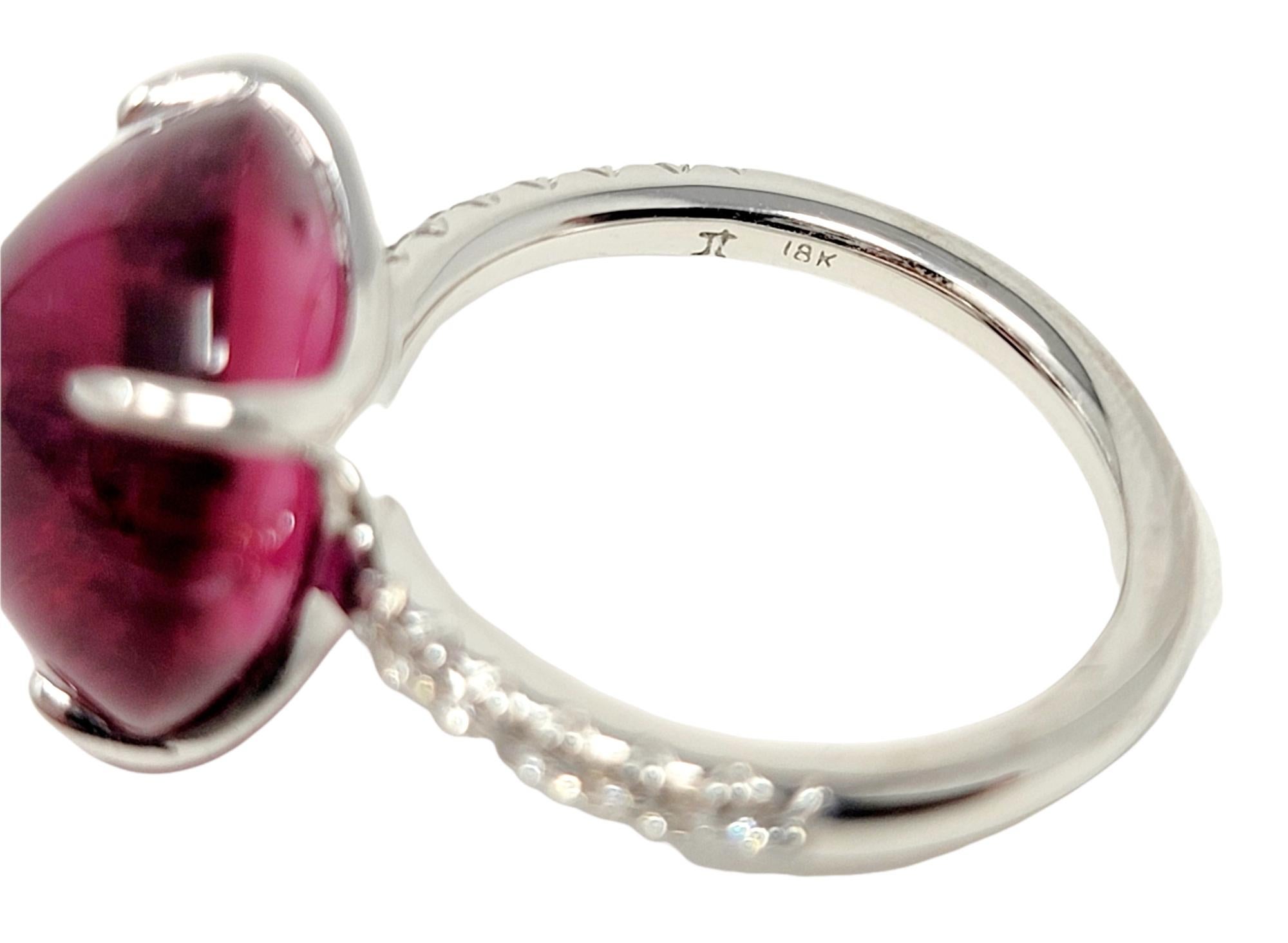 Cabochon Rubelite Solitaire 18 Karat White Gold Cocktail Ring with Pave Diamond For Sale 11