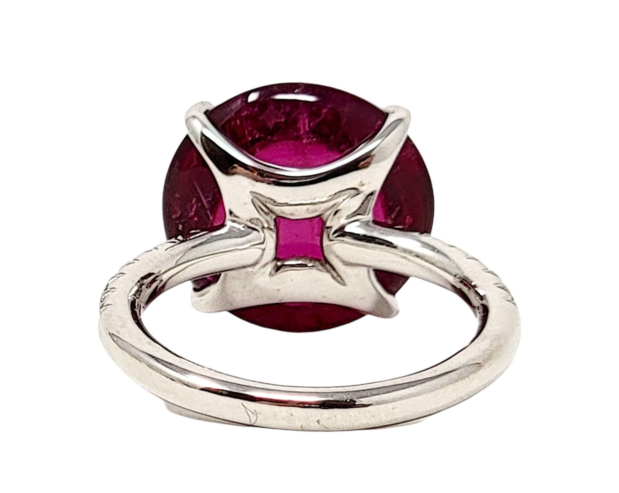 Cabochon Rubelite Solitaire 18 Karat White Gold Cocktail Ring with Pave Diamond For Sale 3