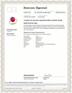 Cabochon Rubellite Bezel Raised Dome Yellow Gold Cocktail Ring