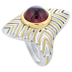 Cabochon Rubellite Ring with Diamonds in 18K Gold and Platinum by Zoltan David