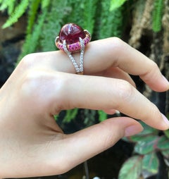 Cabochon Rubellite with Pink Sapphire and Diamond Ring in 18 Karat Rose Gold