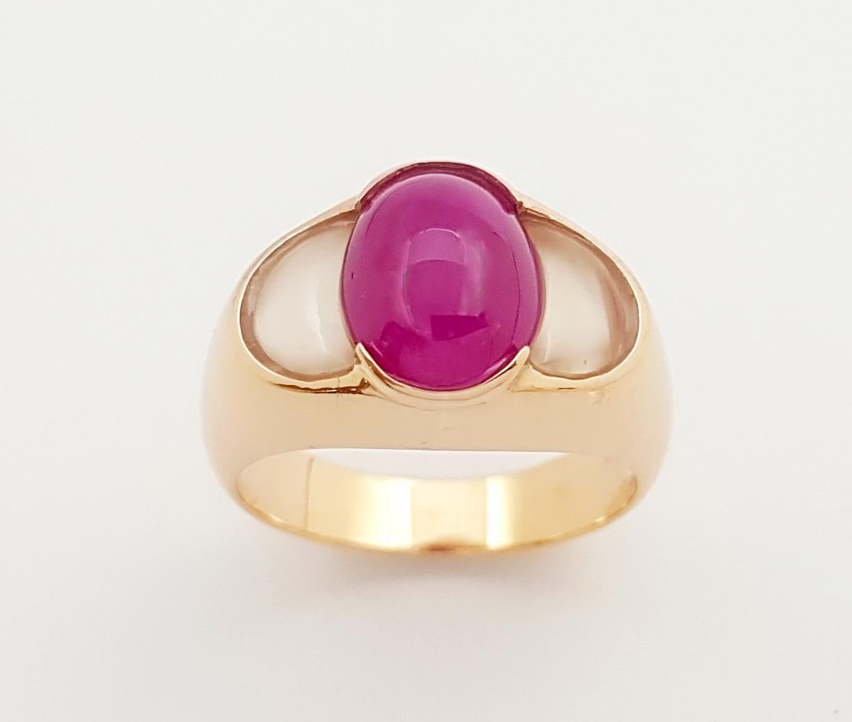 Cabochon Ruby 4.26 carats with Moonstone 1.68 carats Ring set in 18K Rose Gold S For Sale 2