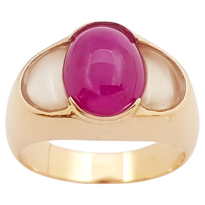 Cabochon Ruby 4.26 carats with Moonstone 1.68 carats Ring set in 18K Rose Gold S For Sale