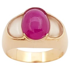 Cabochon Ruby 4.26 carats with Moonstone 1.68 carats Ring set in 18K Rose Gold S