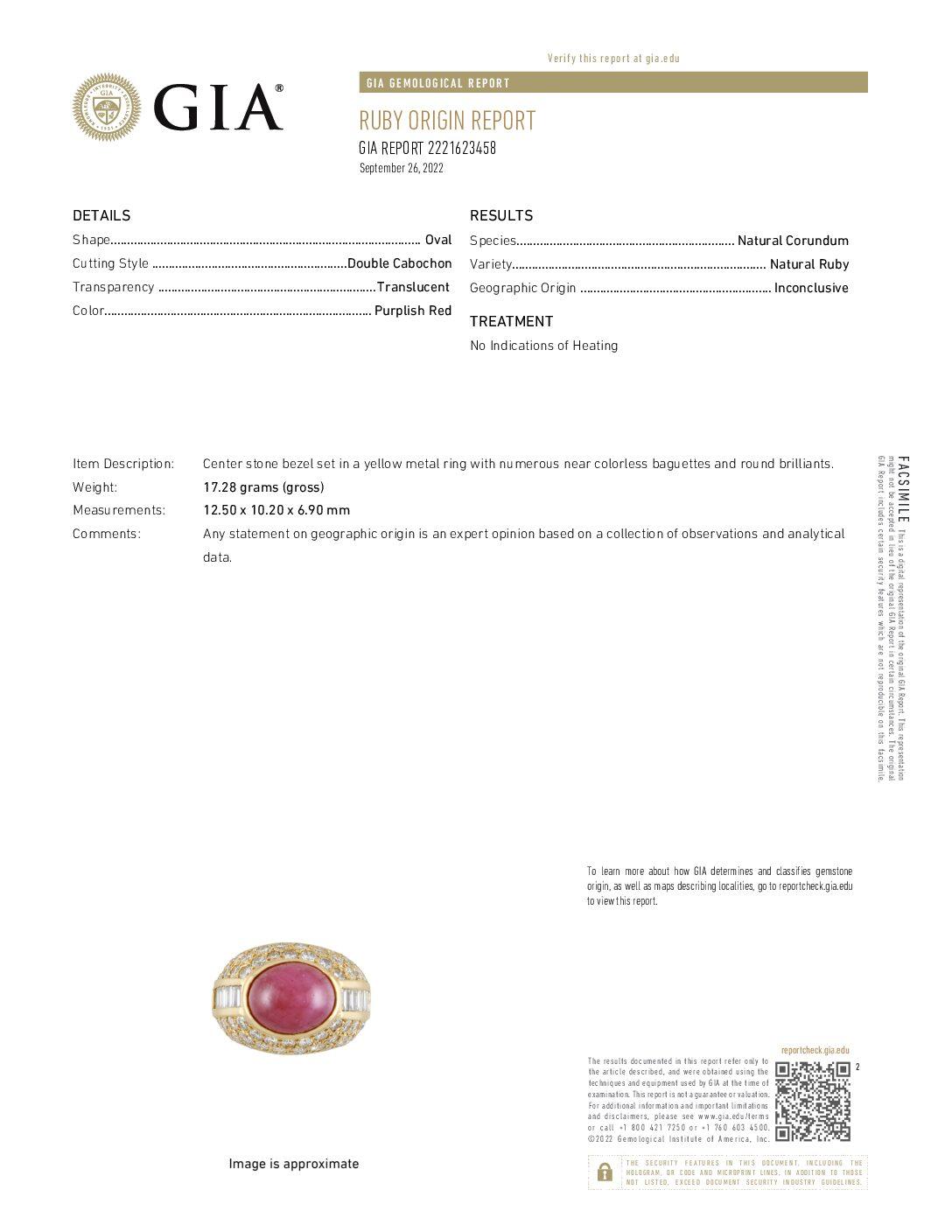 Women's Cabochon Ruby and Diamond 18K Yellow Gold Ring For Sale