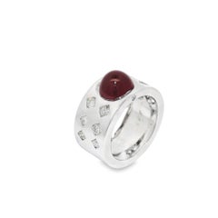 Cabochon Ruby and Diamond Band Ring in 18K White Gold