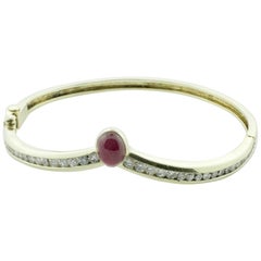 Cabochon Ruby and Diamond Bangle Bracelet Large Size Ruby 2.50 Carat