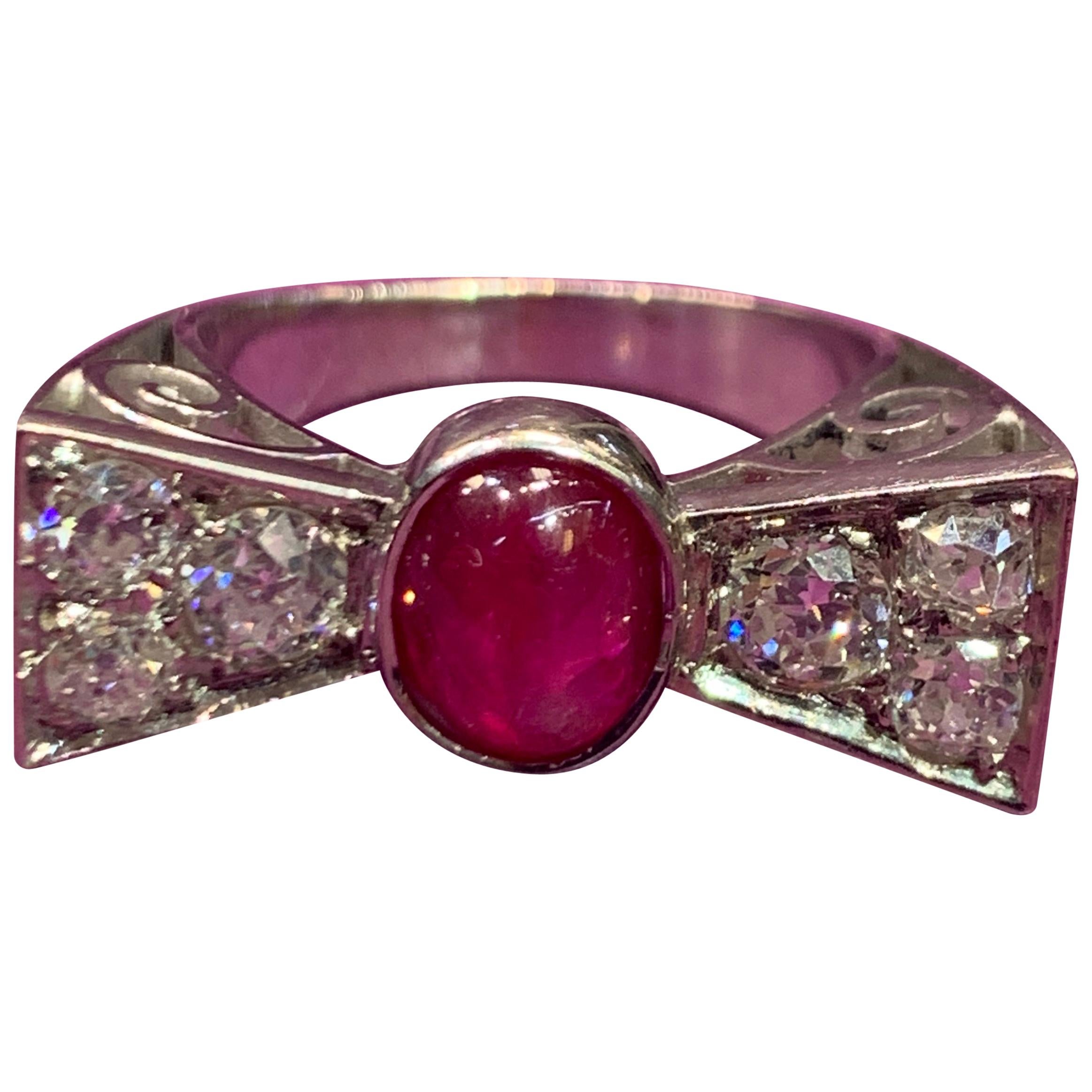 Cabochon Ruby and Diamond Bow Tie Ring