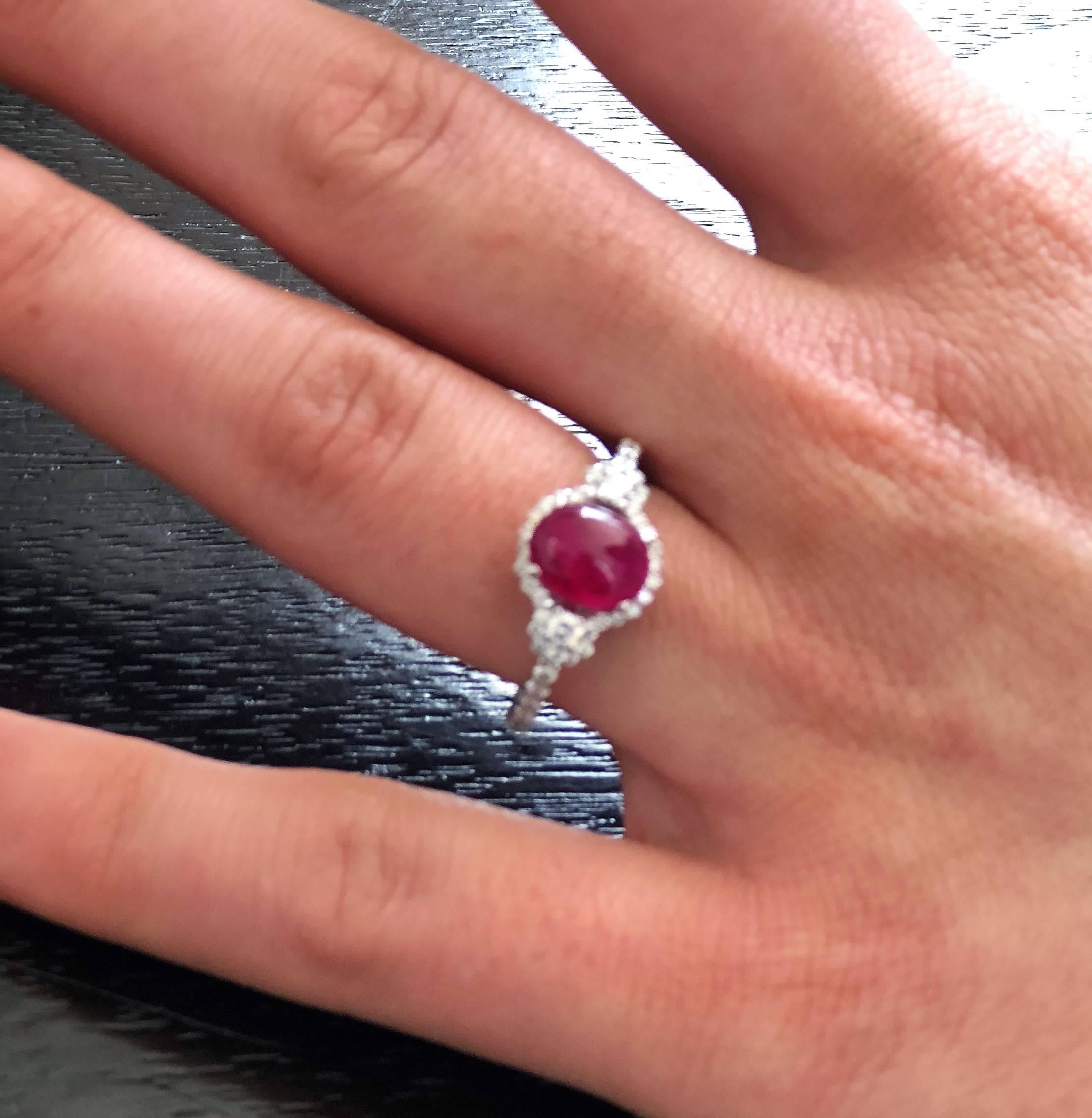Cabochon Ruby and Diamond Cluster Ring Weighing 3.55 Carat  In New Condition In New York, NY