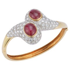 Cabochon Ruby and Diamond Crossover Bangle