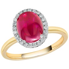 Cabochon Ruby and Diamond Gold Cocktail Ring Weighing 6.26 Carat