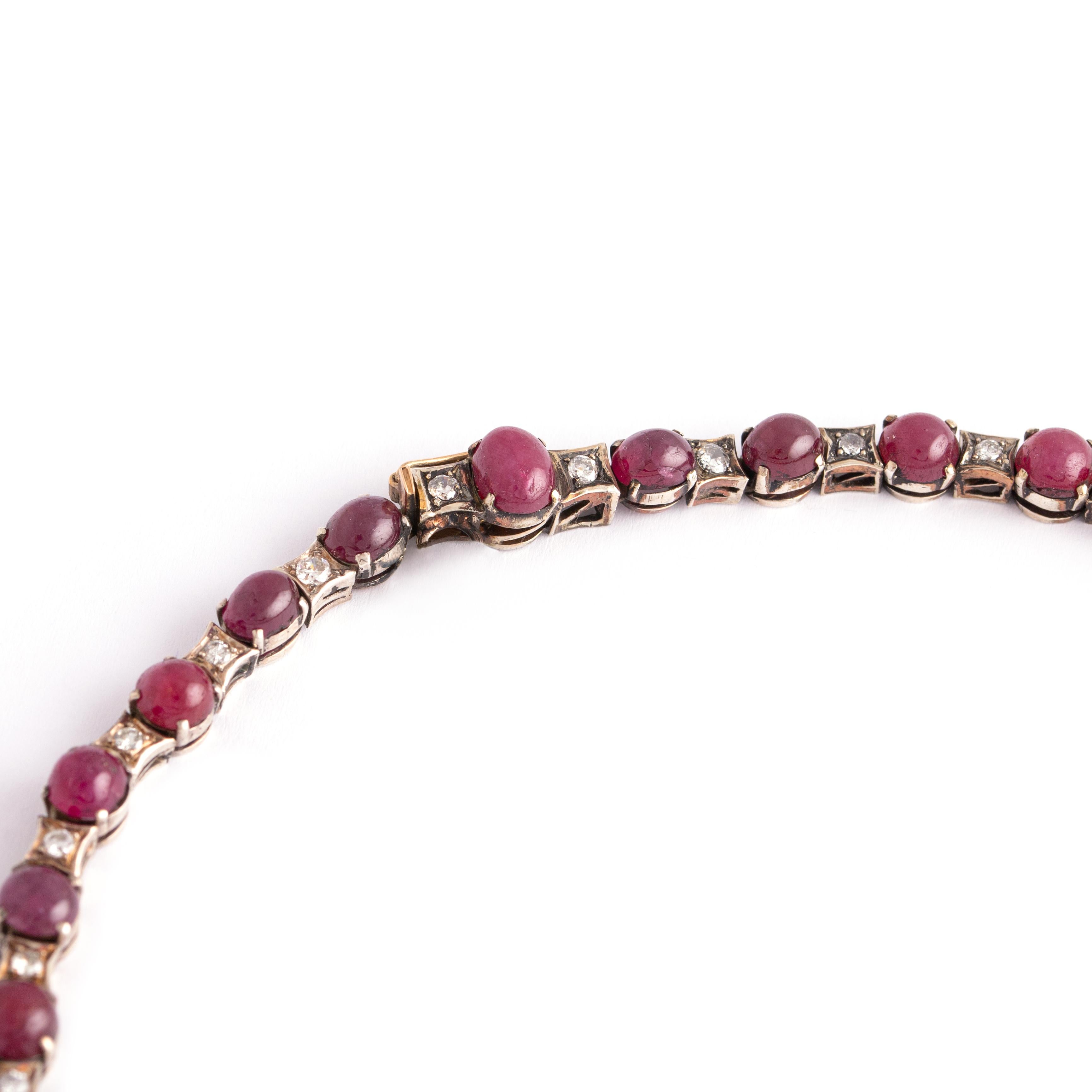 Retro Cabochon Ruby and Diamond Necklace