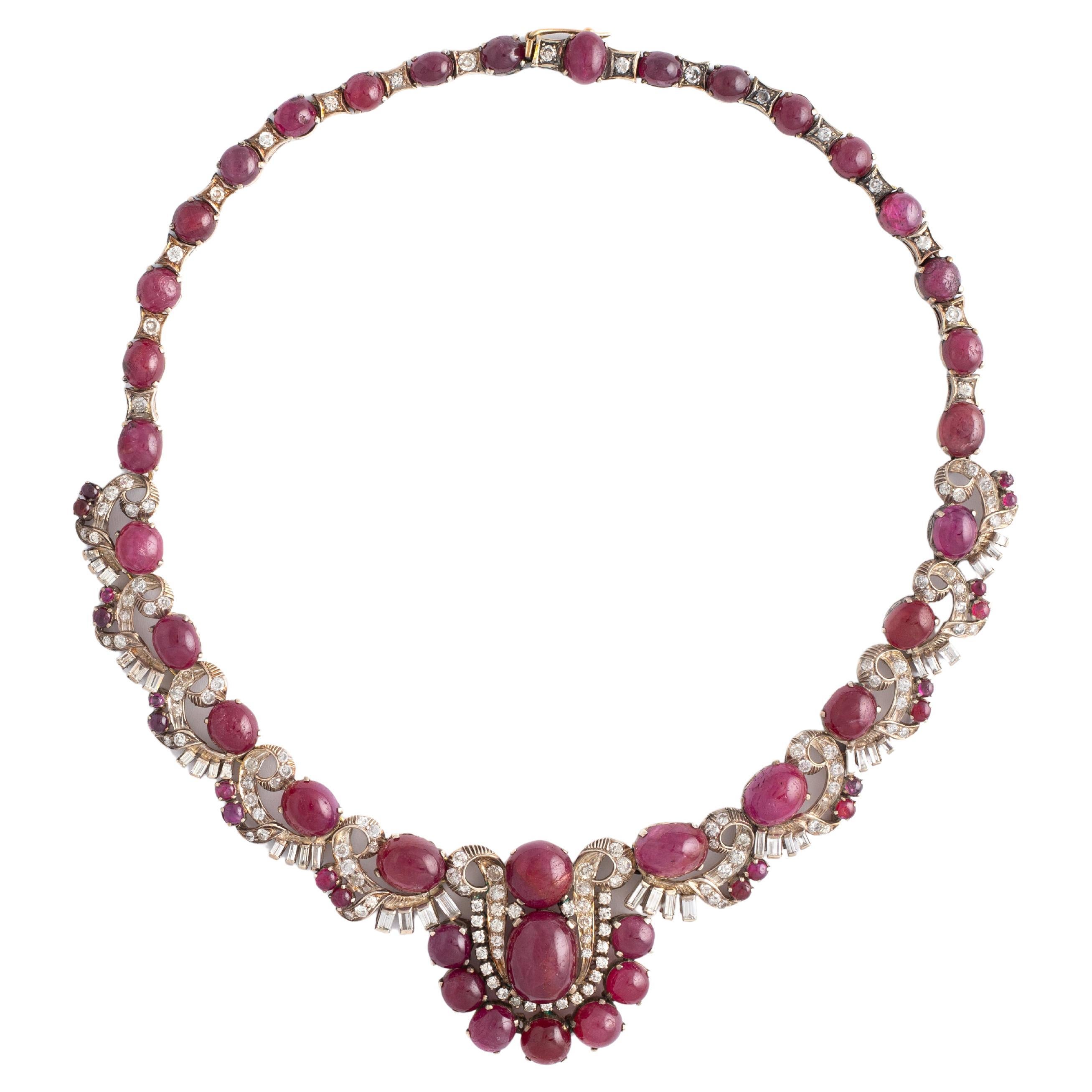 Ruby and Diamond Gold Necklace For Sale at 1stDibs