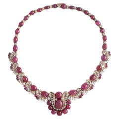 Cabochon Ruby and Diamond Necklace