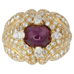 Cabochon Ruby and Diamond Pavé Dome Ring