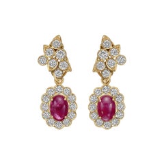 Vintage Cabochon Ruby and Diamond Pendant Earrings
