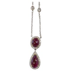 Cabochon Ruby and Diamond Pendant Necklace in 18 Karat Gold with GIA Lab Report