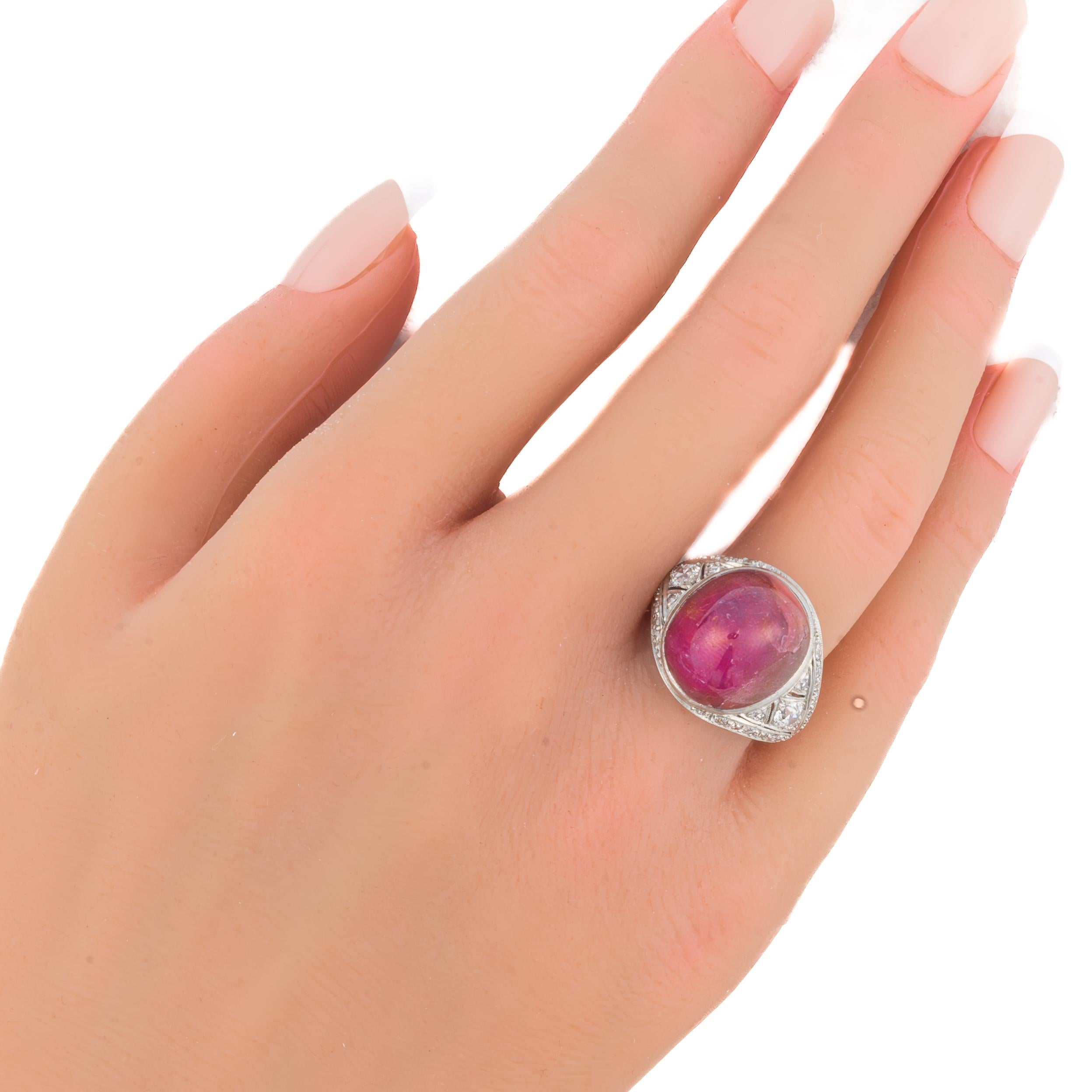 Art Deco Cabochon Ruby and Diamond Ring For Sale