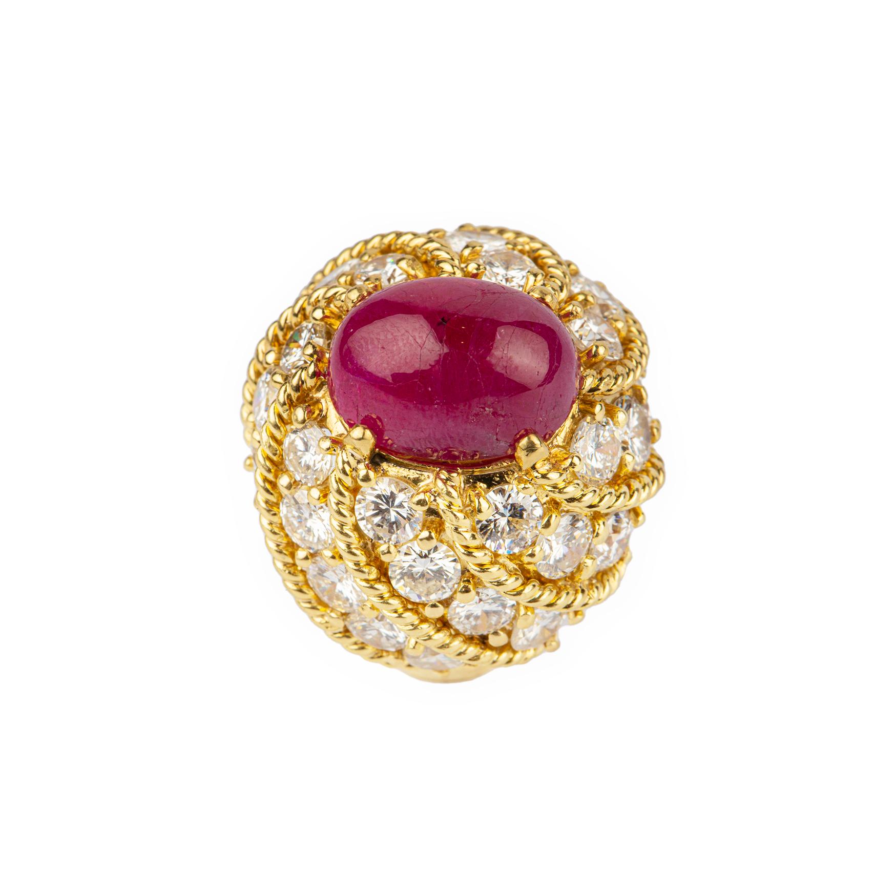 Cabochon Ruby and Diamond Ring In Excellent Condition In New York, NY