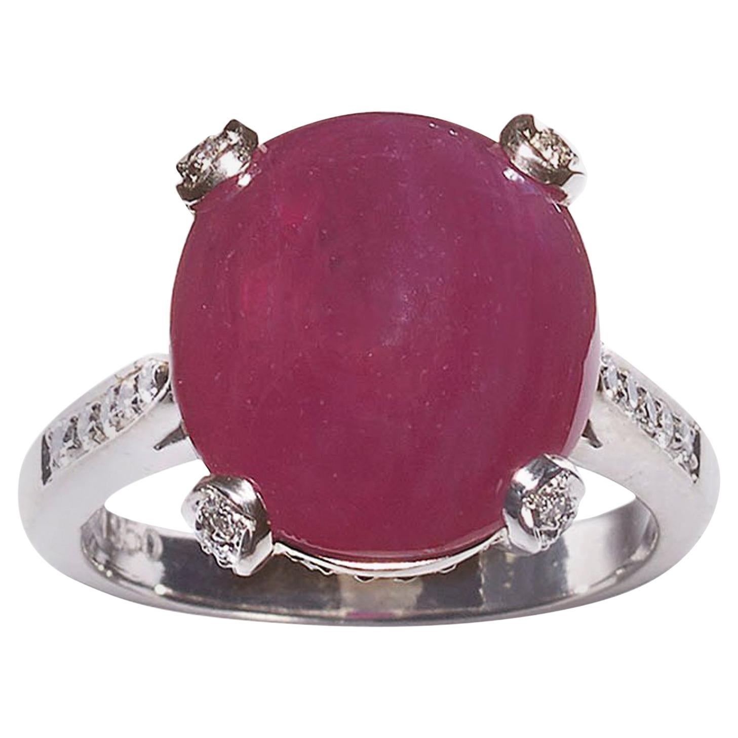 Cabochon Ruby and Diamond Ring