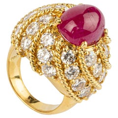 Cabochon Ruby and Diamond Ring