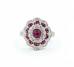 Cabochon Ruby and Diamond Ring in 18k White Gold