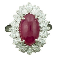 Used Cabochon Ruby and Diamond Ring in Platinum "Terrell and Zimmelman"