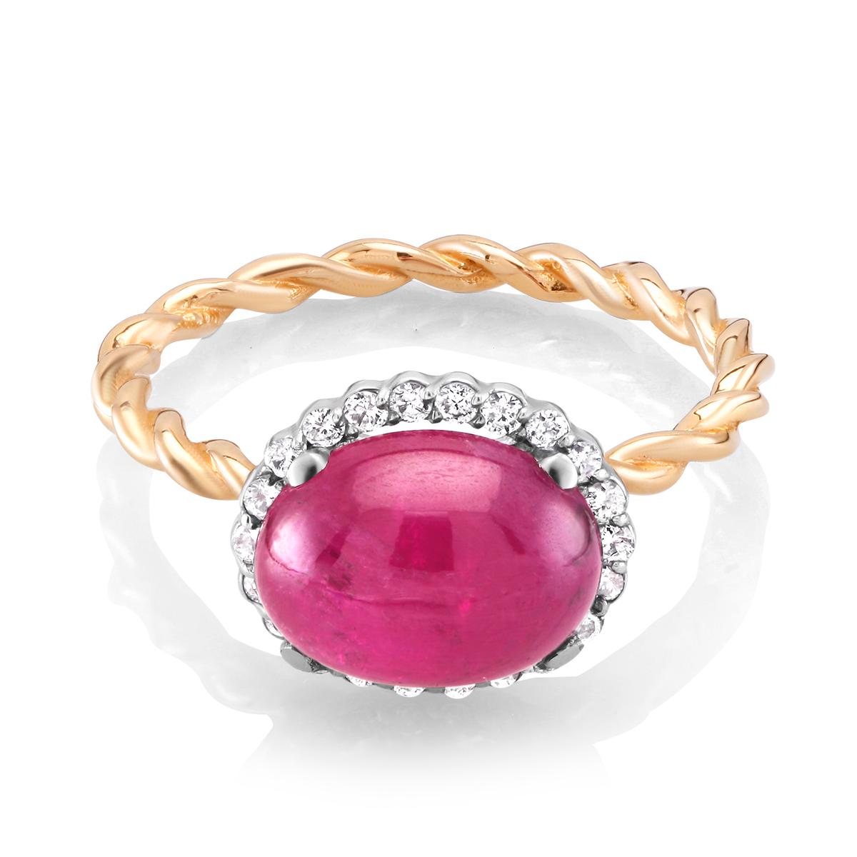 Contemporary Cabochon Ruby and Diamond White and Rose Gold Cocktail Ring