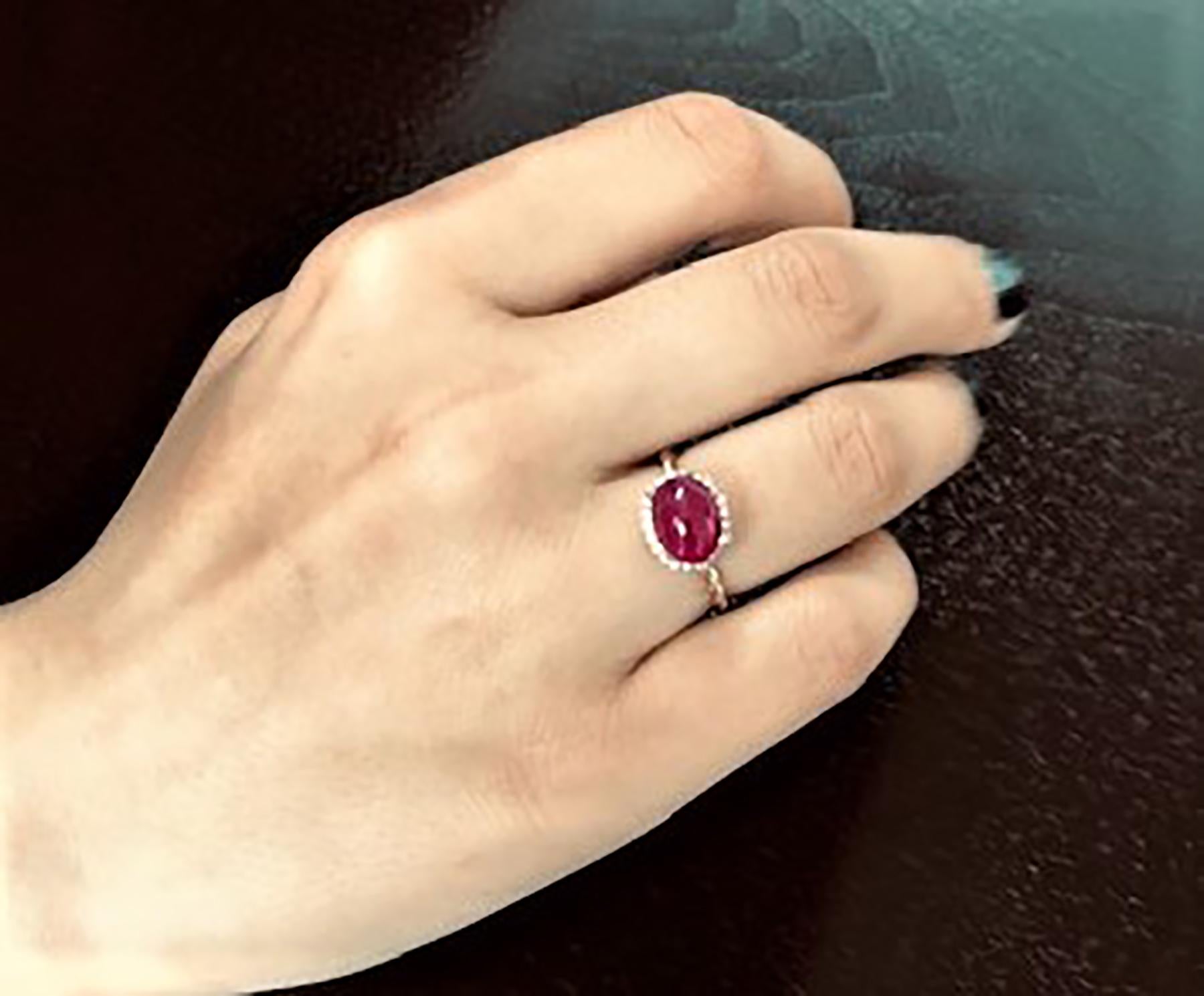 Cabochon Ruby and Diamond White and Rose Gold Cocktail Ring In New Condition In New York, NY