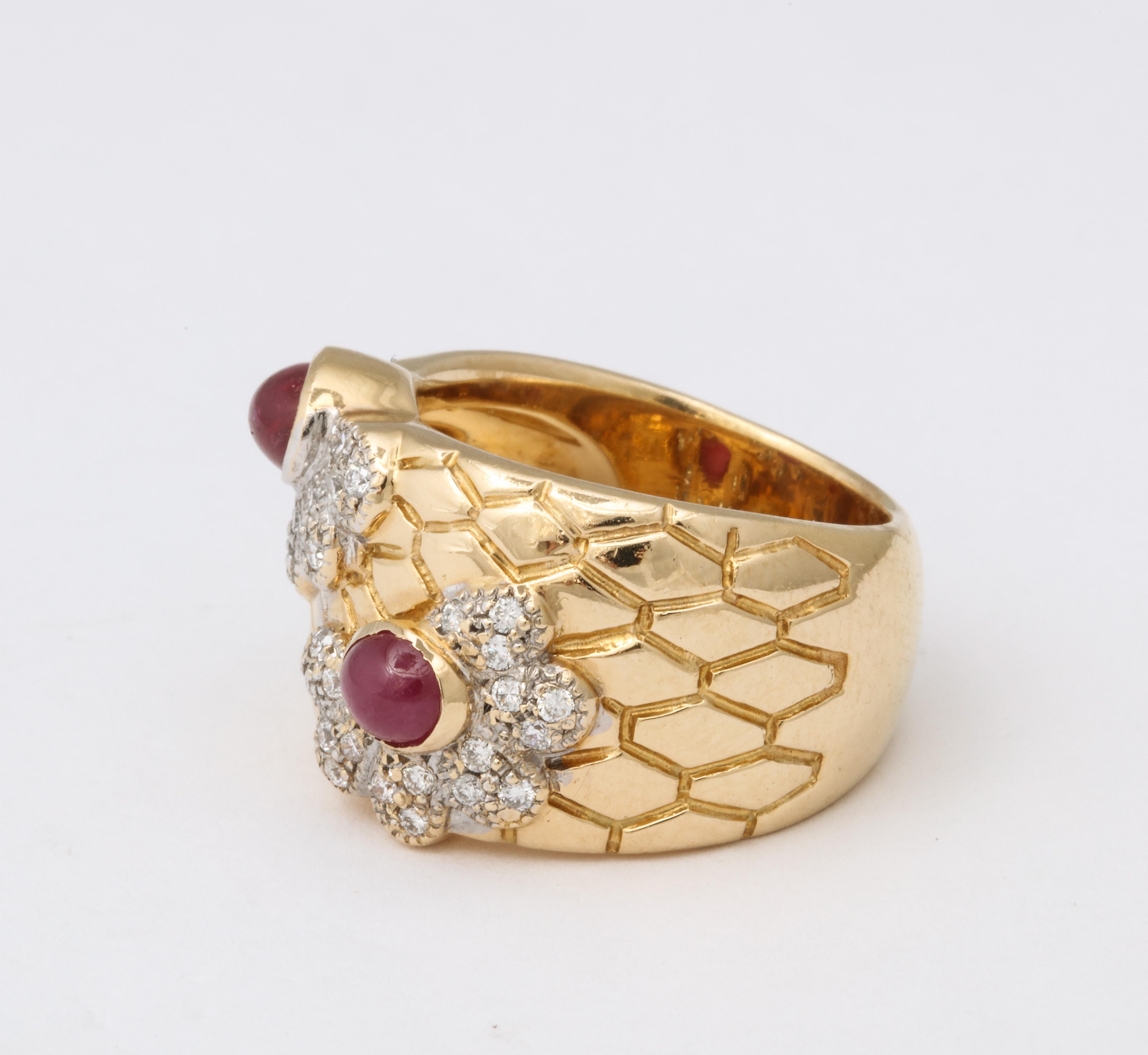 Cabochon Ruby and Diamond Yellow Gold Band For Sale 1