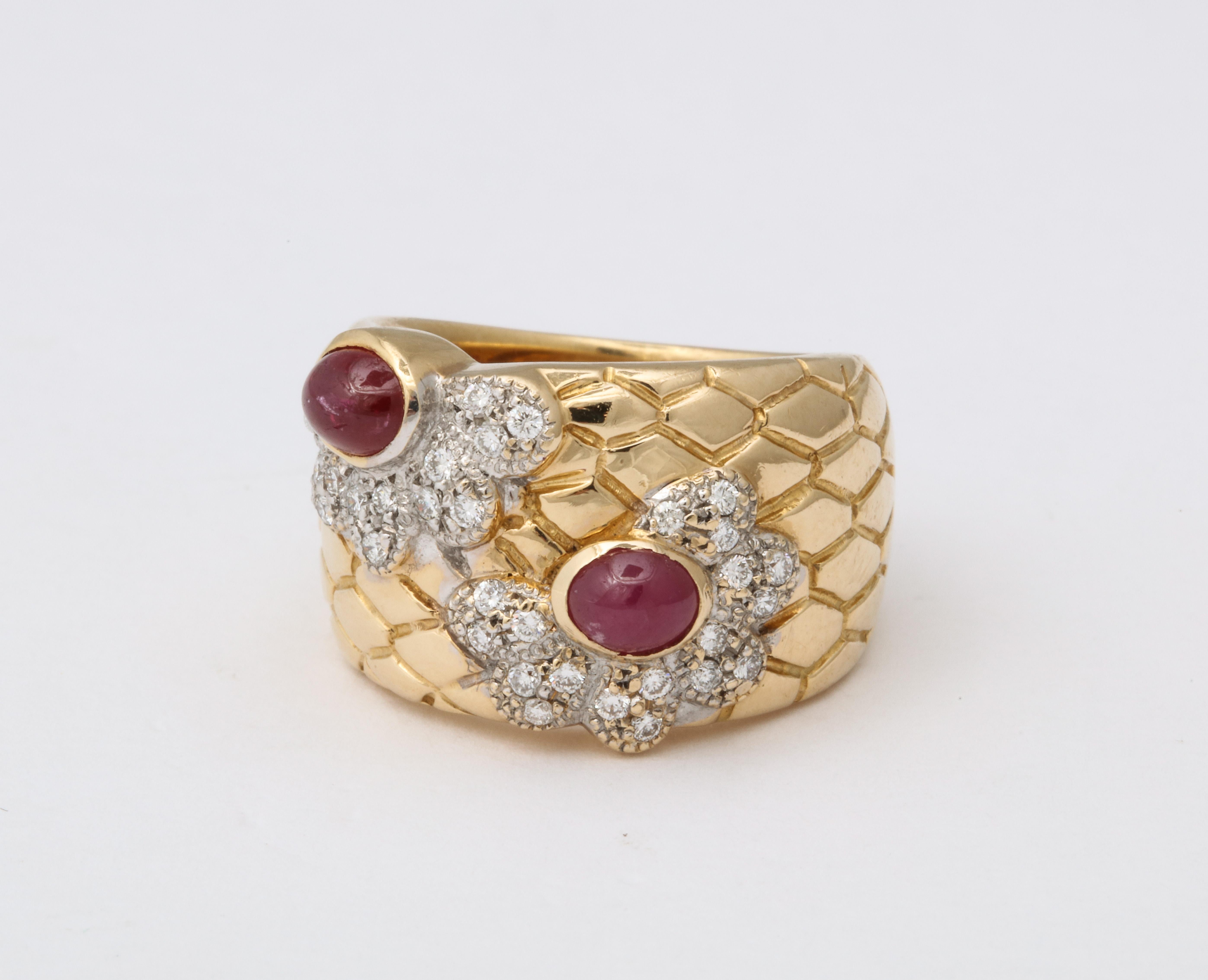 Cabochon Ruby and Diamond Yellow Gold Band For Sale 2