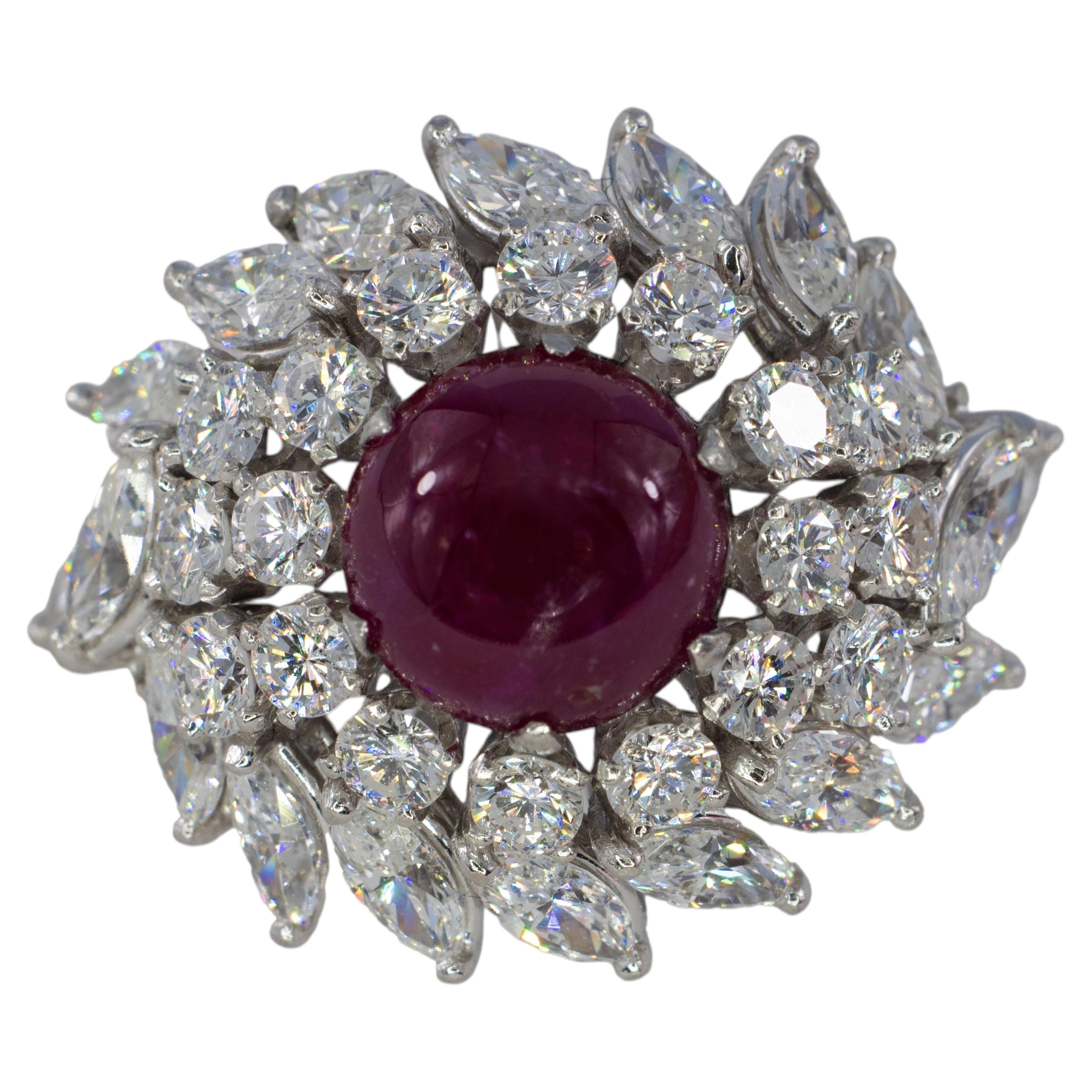 Cabochon Ruby and Mixed-Cut Diamond Ballerina Ring