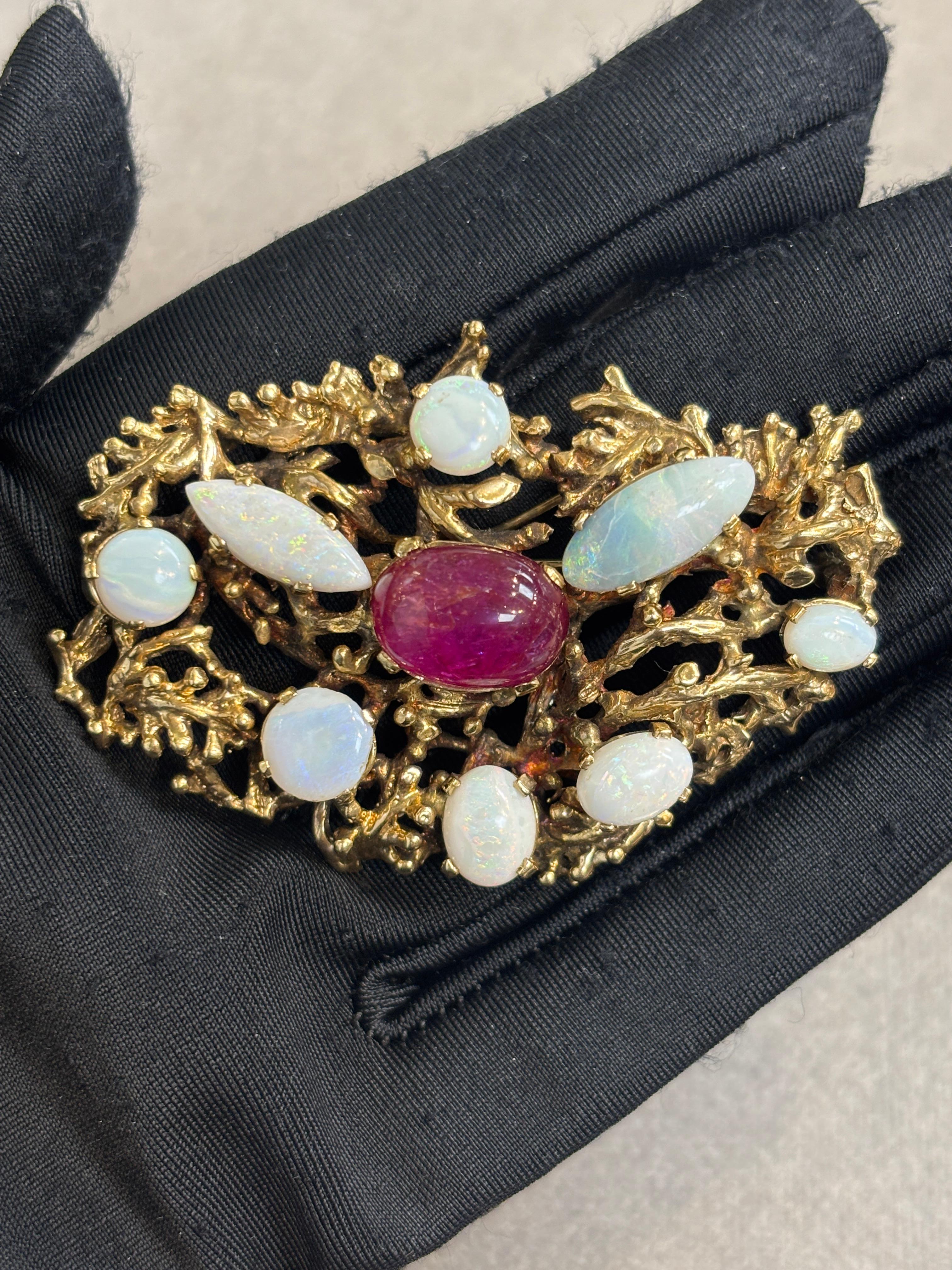 Cabochon Ruby And Opal Brooch - image 2