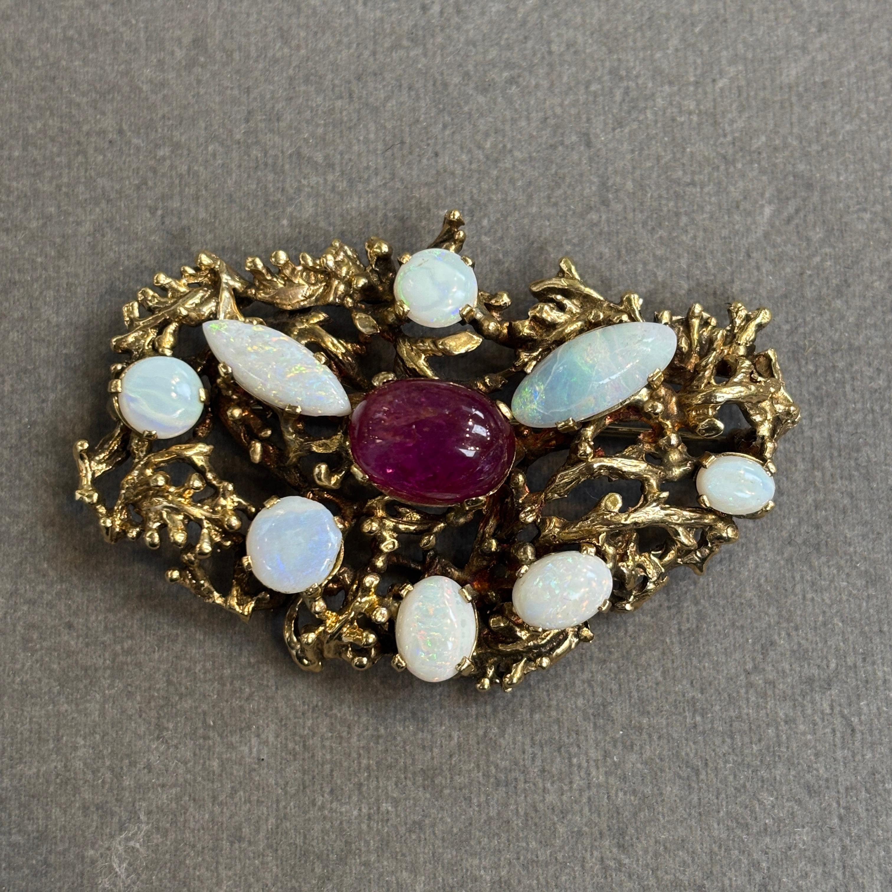 Cabochon Ruby And Opal Brooch - image 3