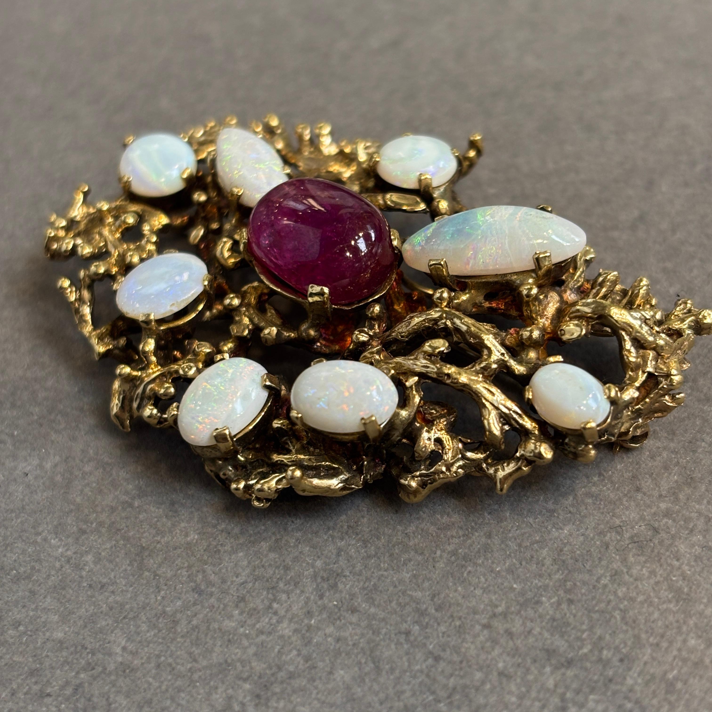 Cabochon Ruby And Opal Brooch - image 4