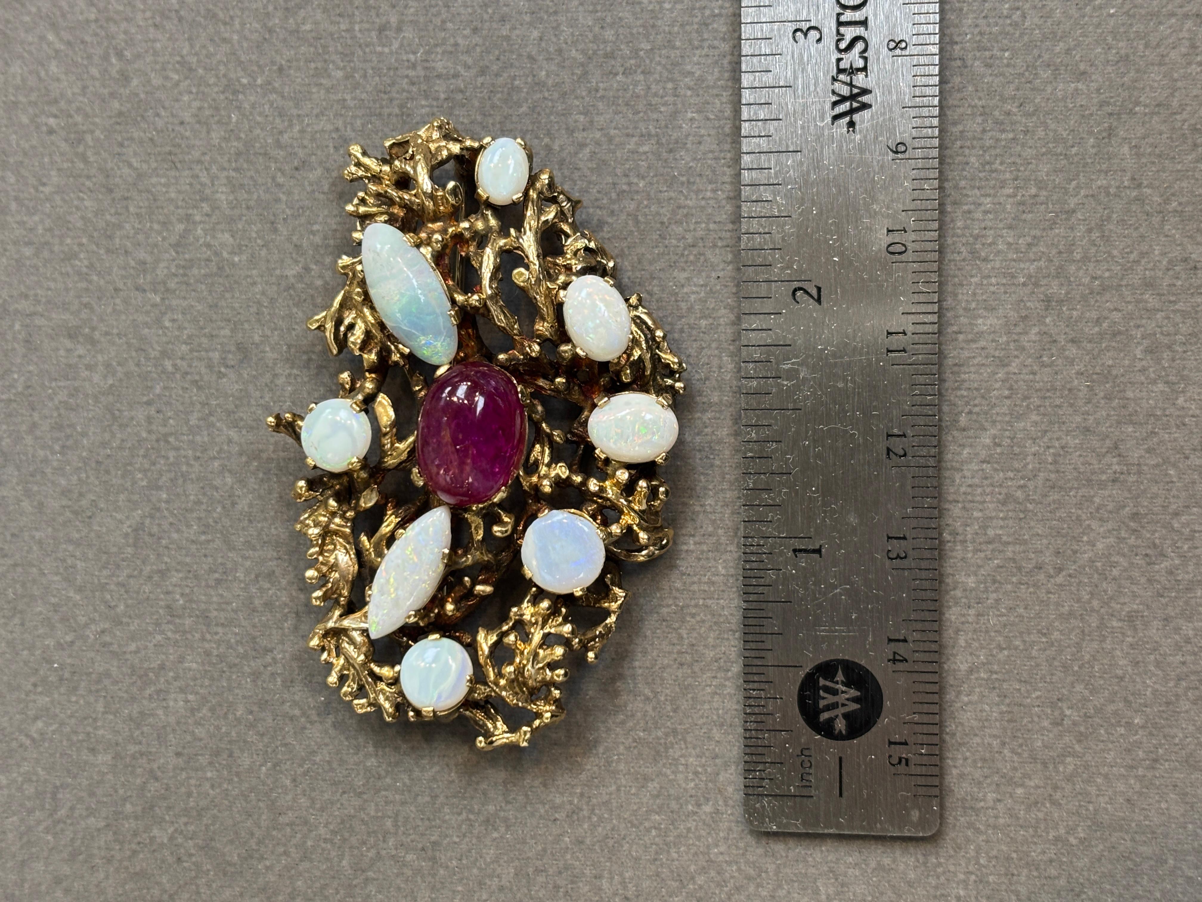 Cabochon Ruby And Opal Brooch - image 5