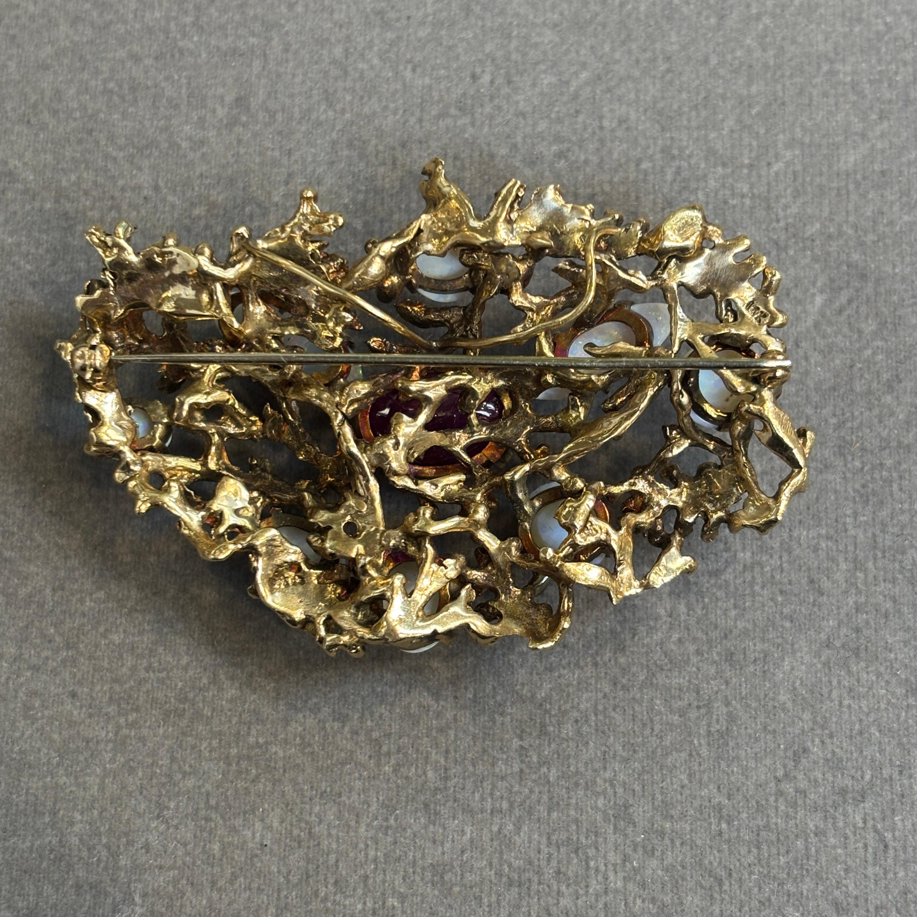 Cabochon Ruby And Opal Brooch - image 6