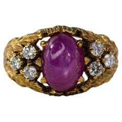 Cabochon Ruby and Textured Diamond Cluster Ring