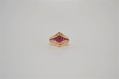 Cabochon Ruby & Baguette Diamond Ring Set in 18K Yellow Gold, 5.00 Carats