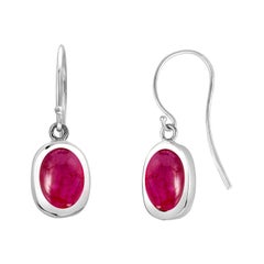 Cabochon Ruby Bezel Set White Gold Hoop Drop Earrings Weighing Four Carats