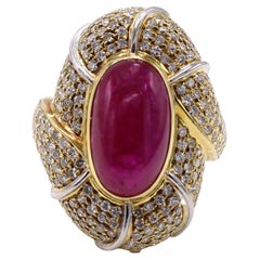 Cabochon Rubin-Diamant-Ring aus 18 Karat Gelbgold