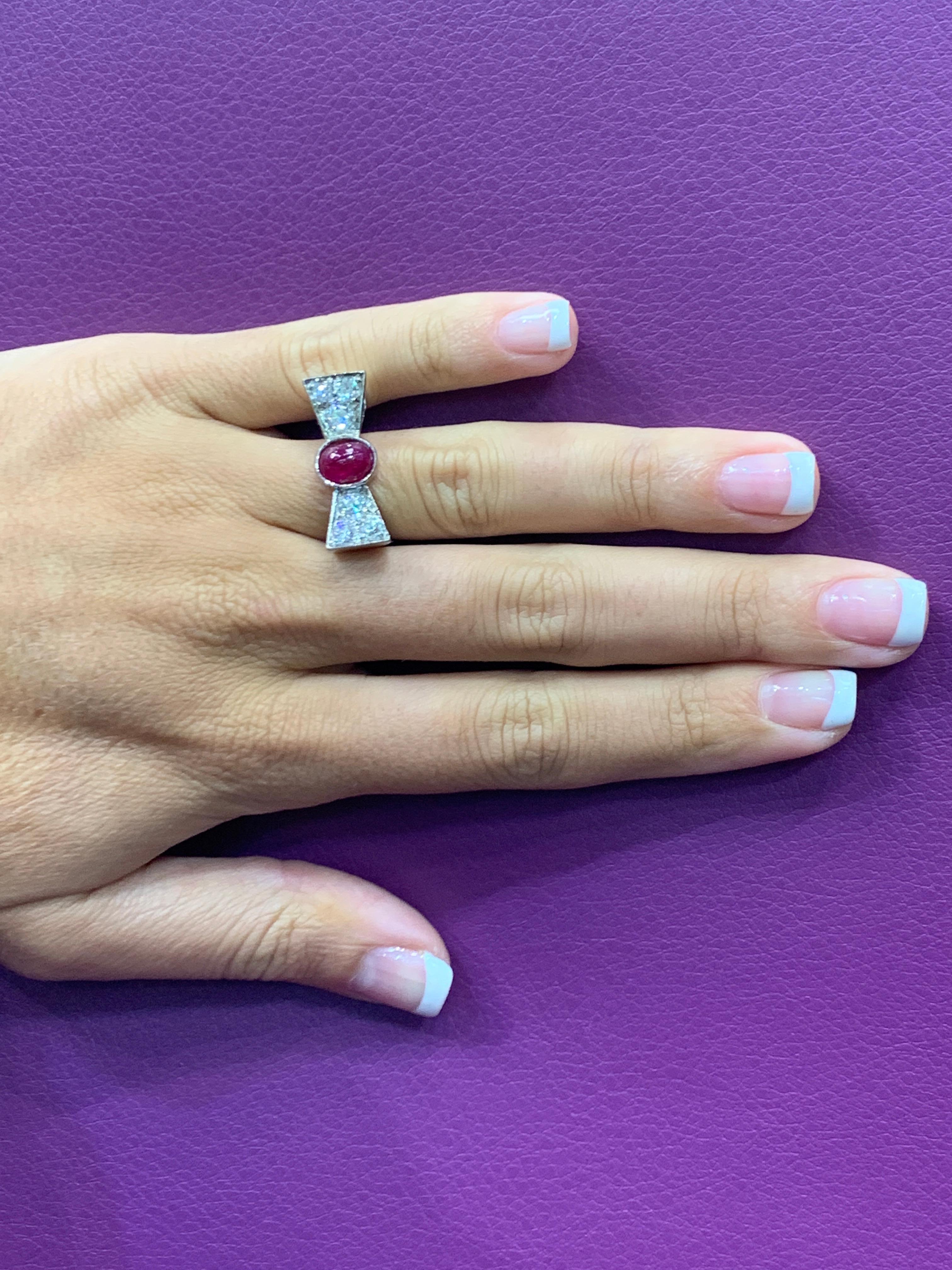 Women's Cabochon Ruby and Diamond Bow Tie Ring