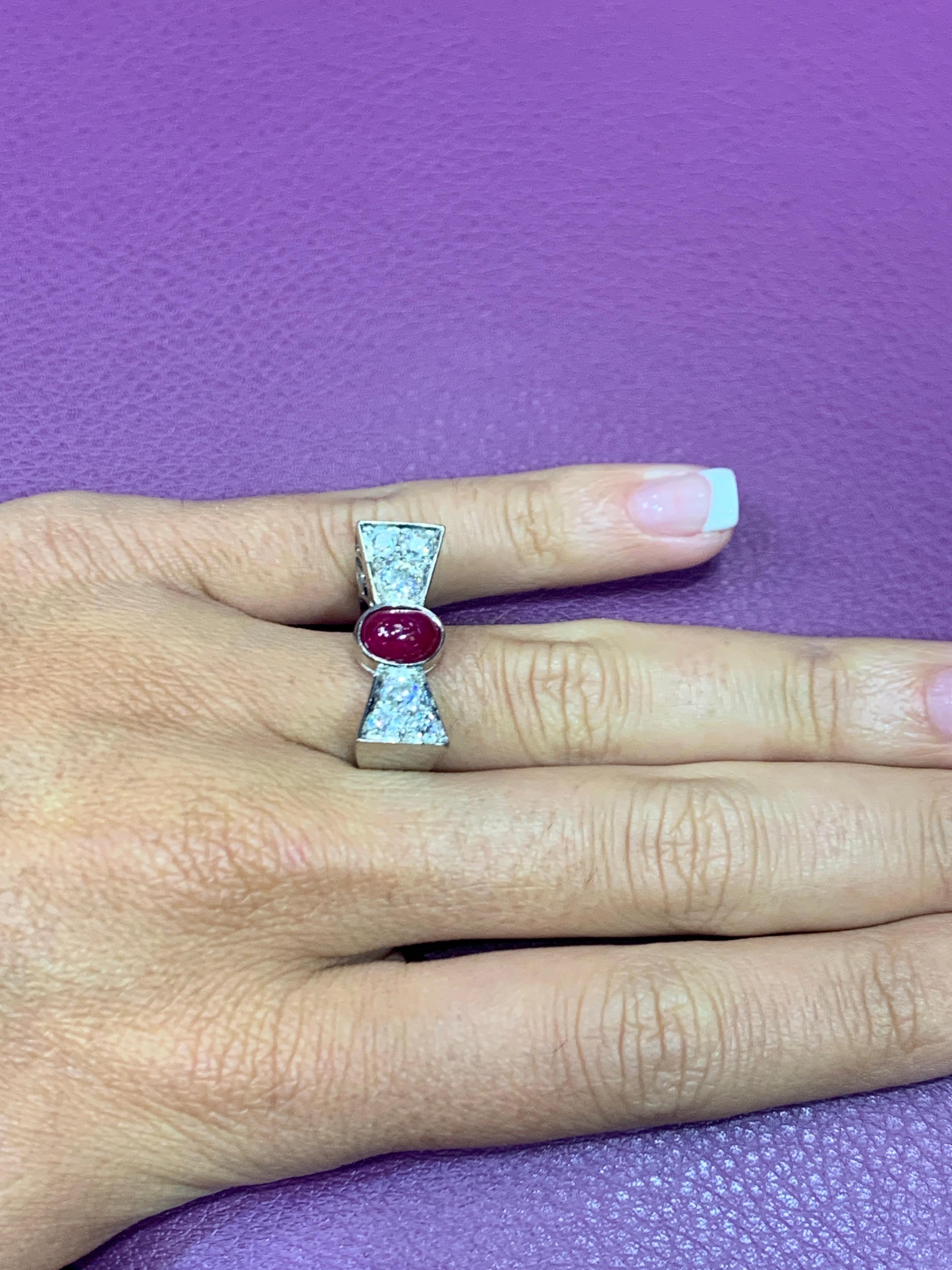Cabochon Ruby and Diamond Bow Tie Ring 1