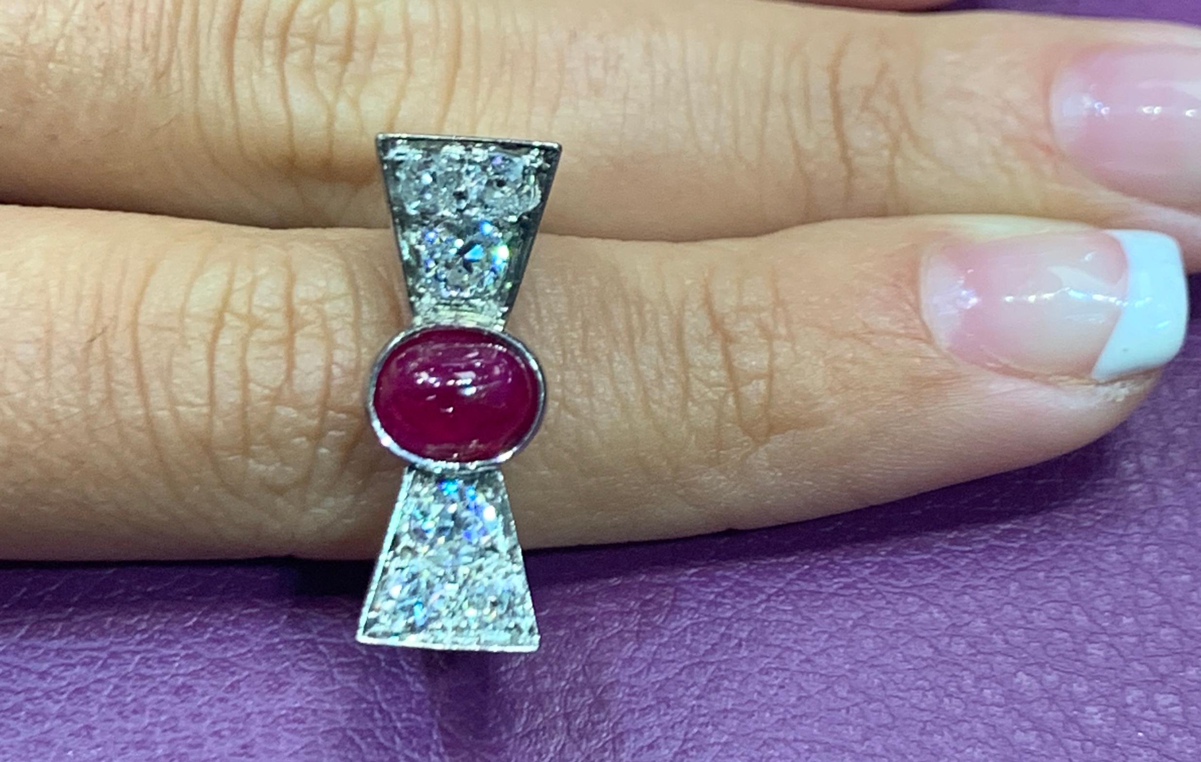 Cabochon Ruby and Diamond Bow Tie Ring 3