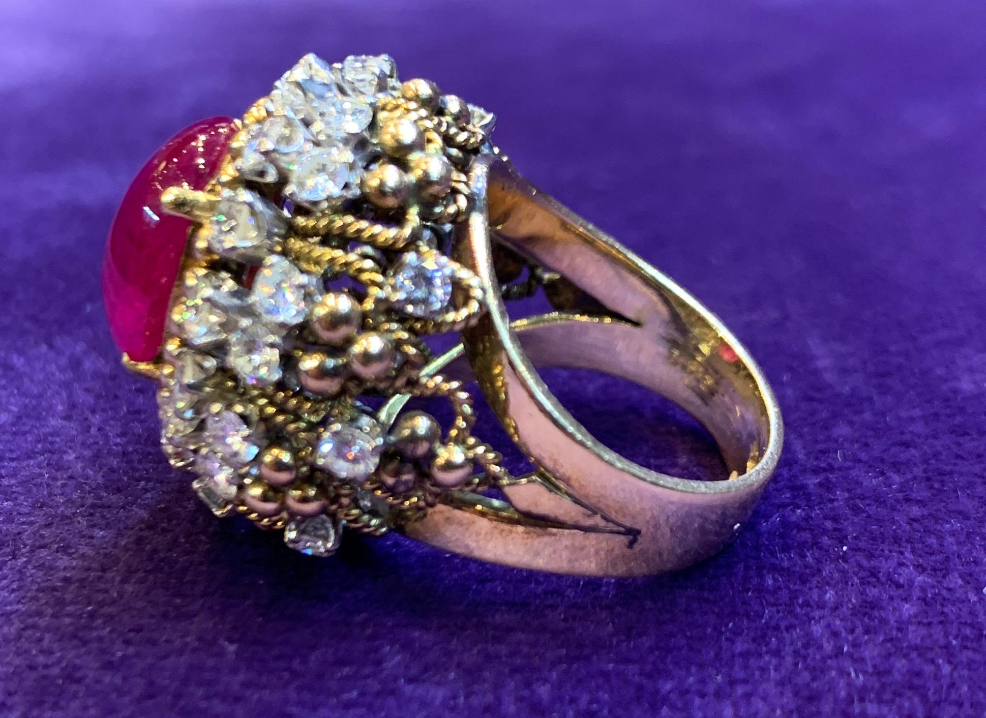 Retro Cabochon Ruby & Diamond Cocktail Ring  For Sale