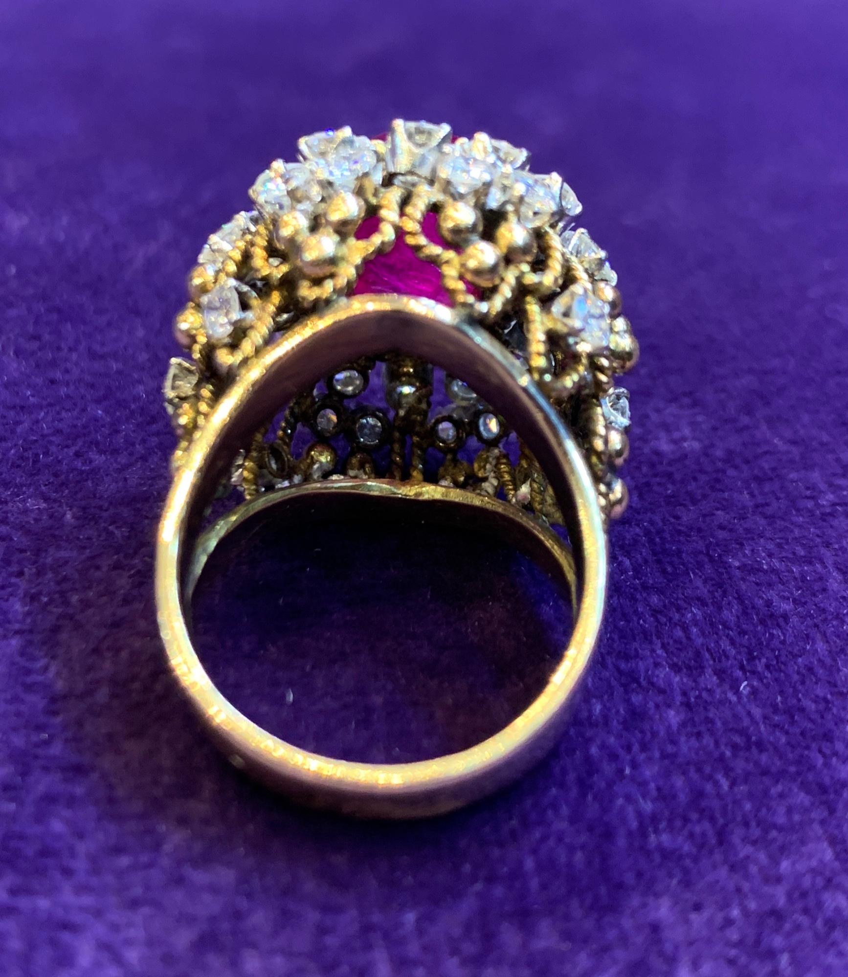 Cabochon Ruby & Diamond Cocktail Ring  In Excellent Condition For Sale In New York, NY