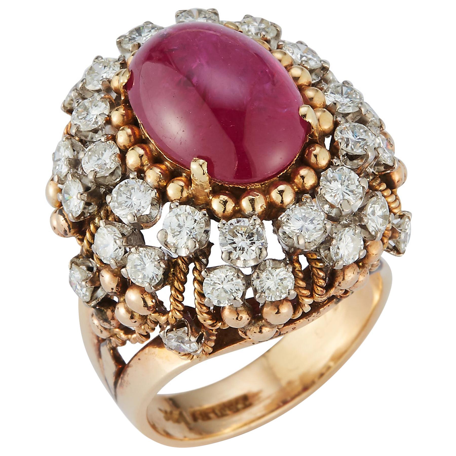 Cabochon Ruby & Diamond Cocktail Ring 