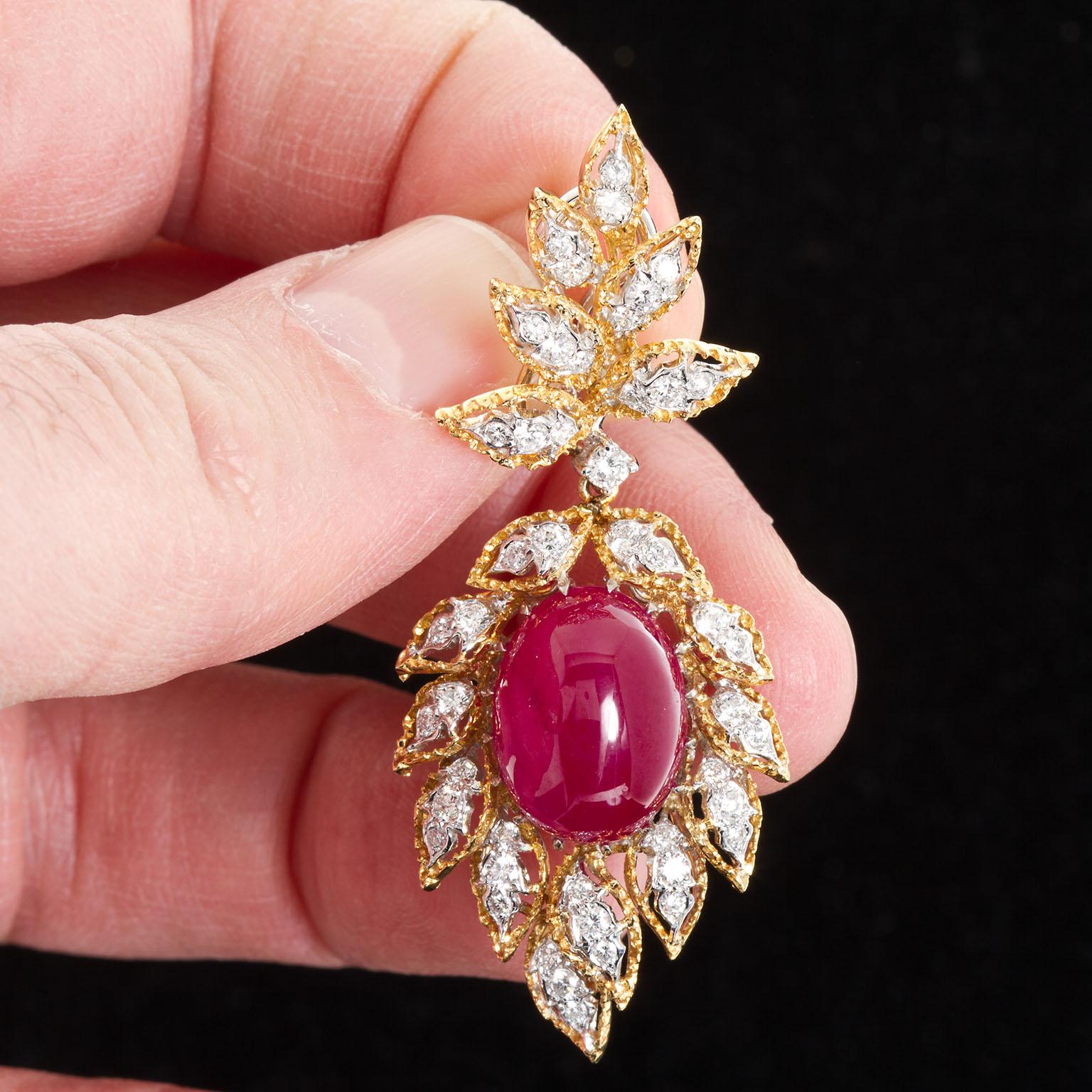Women's Cabochon Ruby Diamond Dangle Earrings