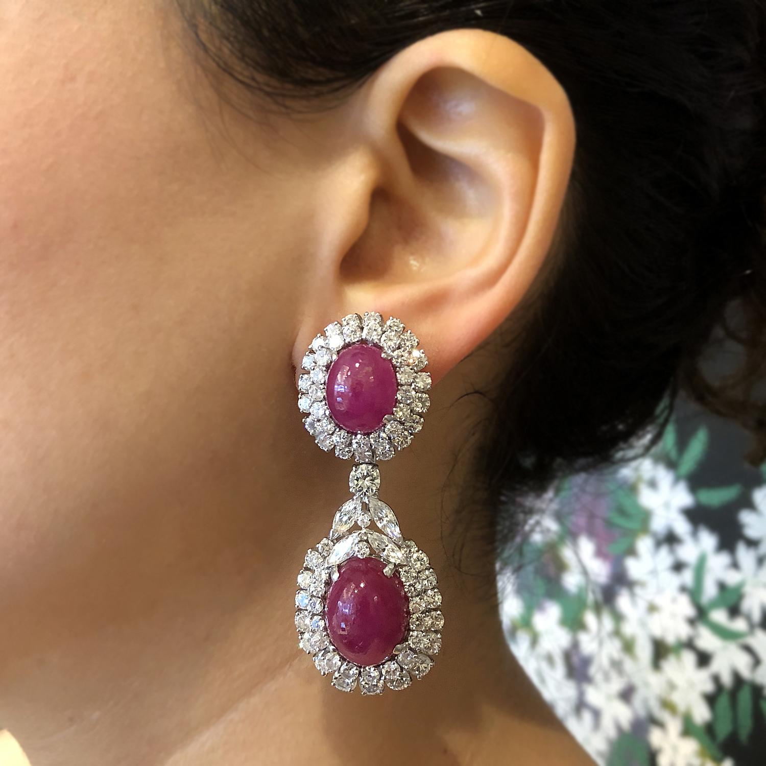 Cabochon Ruby Diamond Gold Detachable Drop Earrings For Sale at 1stDibs
